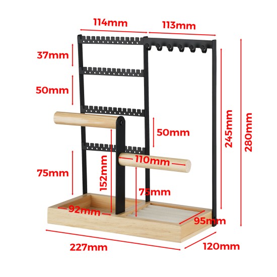 Tabletop Jewellery Organizer Stand 4 Tiers Earrings Holder Necklace Hook Jewelry Bracelet Watch Display Rack Ring Storage Shelf